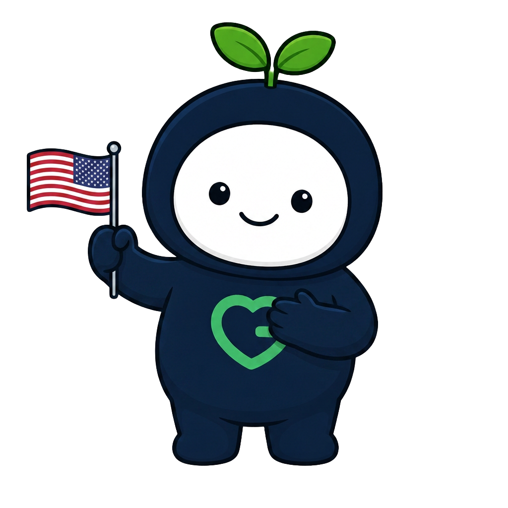 Ko the GiveKo mascot proudly holding an American flag